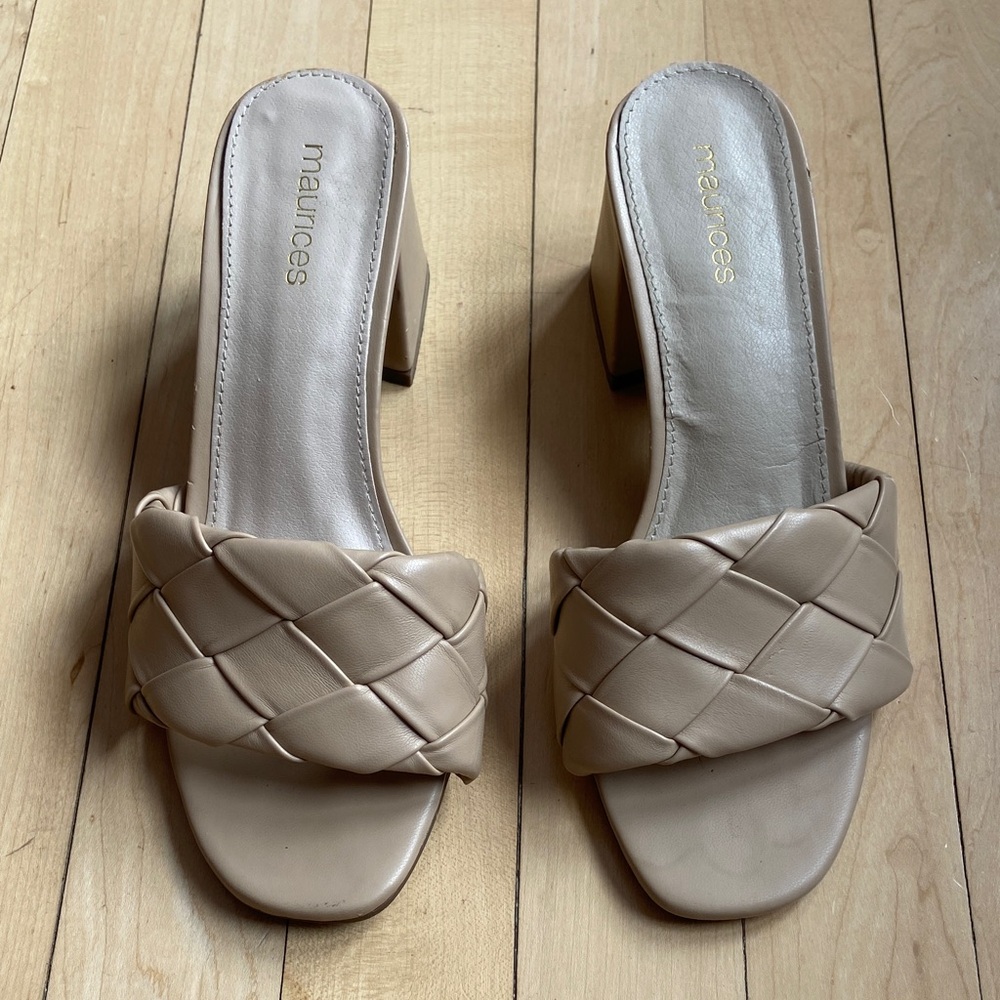 Maurices Beige Woven Heeled Mules